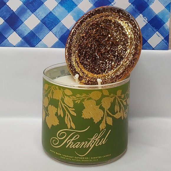 WHITE BARN 3-WICK CANDLE 'HARVEST GATHERING' w/DECORATIVE TOP & WRAP - Picture 14 of 16